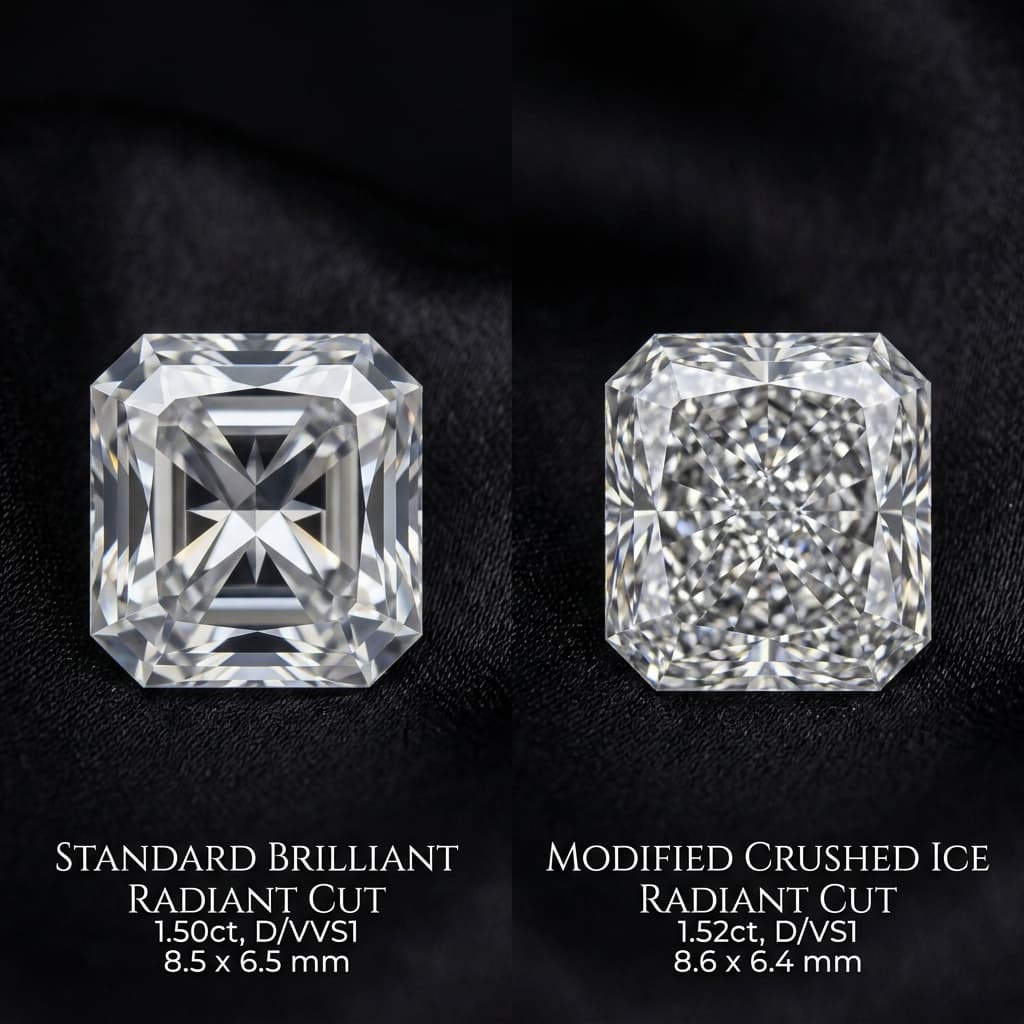 Side-by-Side Gemological Comparison: Standard Radiant Cut vs Modified Crushed Ice Radiant Cut